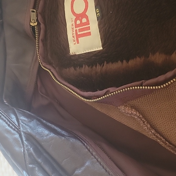 VTG Brown Leather Jacket Biker Motorcycle Zip in Fur Lining Size 38 - Picture 7 of 10